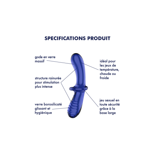 Gode en verre borosilicaté massif bleu Double Crystal Satisfyer 